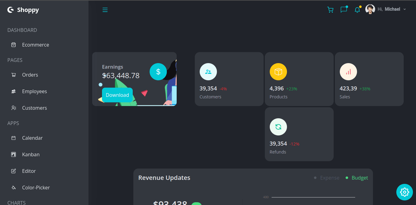 React Admin Dashboard App With Theming, Tables, Charts, Calendar, Kanban and More